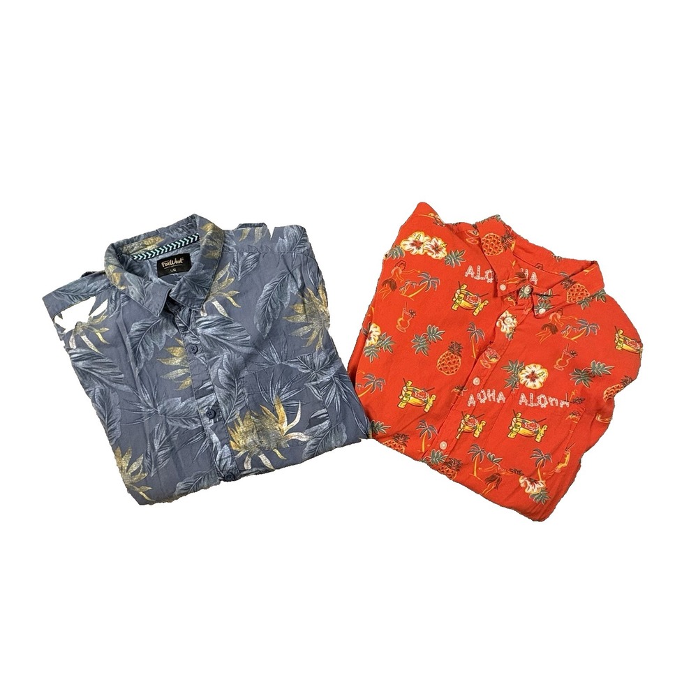 MIXED LOT OF 2 Men's L Hawaiian/Island/Vacation SS Button Ups SEE DESCRIPTION